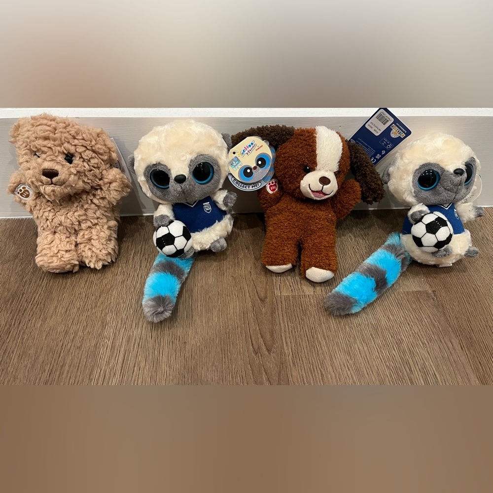 Bundle of 4 Plush Toys – Build-A-Bear Mini Beans Teddy & Puppy + YooHoo Soccer